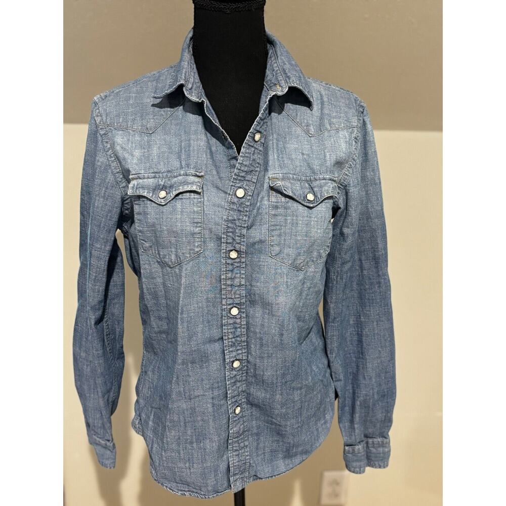 American Eagle size S Petite‎ Denim Slim Fit Button Down Cowgirl Western Shirt